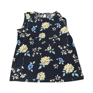 Jones New York Navy Floral Print Tank Top Keyhole Back Women’s Blouse
